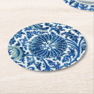 Blauw Chinees Floral Patroon Ronde Kartonnen Onderzetter