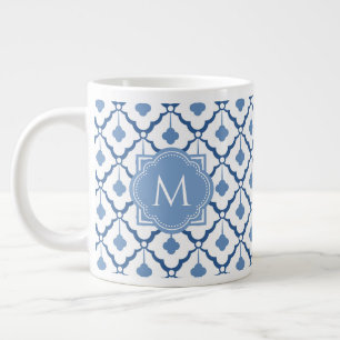 Blauw Chinees keramisch patroon met monogram Grote Koffiekop