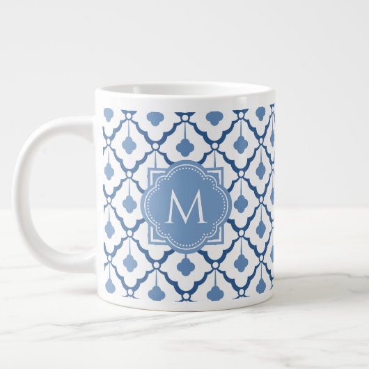 Blauw Chinees keramisch patroon met monogram Grote Koffiekop (Links)