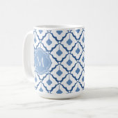 Blauw Chinees keramisch patroon met monogram Koffiemok (Voorkant links)
