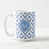 Blauw Chinees keramisch patroon met monogram Koffiemok (Links)