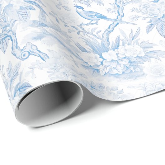 Blauw Chinees porselein bloemig inpakpapier (Rol Hoek)