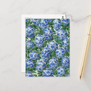 Blauw Chinees porselein gemberpot Briefkaart