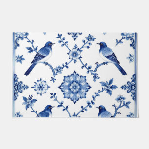 Blauw Chinees Vogelmotief Bloempatroon Deurmat