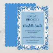 Blauw Chinoiserie antieke bloem bruiloft Save The Date (Voorkant / Achterkant)