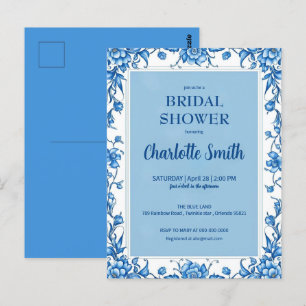 Blauw Chinoiserie antieke bloem bruiloftsdouche Briefkaart
