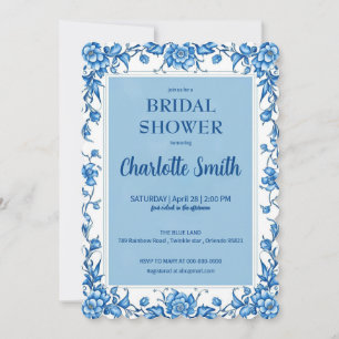 Blauw Chinoiserie antieke bloem bruiloftsdouche Save The Date