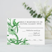 Blauw Chinoiserie Aziatisch Bloemmotief Aquarel RSVP Kaartje (Staand voorkant)