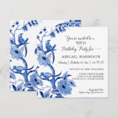 Blauw Chinoiserie Aziatisch Porselein Bloemengesta Kaart (Voorkant / Achterkant)