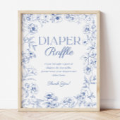Blauw Chinoiserie Baby shower Luier Raffle Teken Poster