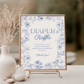 Blauw Chinoiserie Baby shower Luier Raffle Teken Poster
