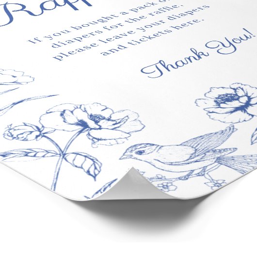 Blauw Chinoiserie Baby shower Luier Raffle Teken Poster (Hoek)