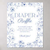 Blauw Chinoiserie Baby shower Luier Raffle Teken Poster (Voorkant)