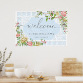 Blauw Chinoiserie Bloem Baby Shower Welkomstbord Poster (Keuken)