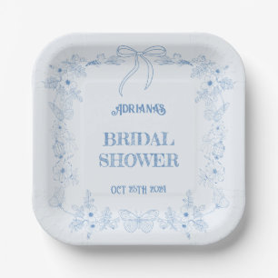 Blauw Chinoiserie Bloem Boog Bruiloft Feest  Papieren Bordje