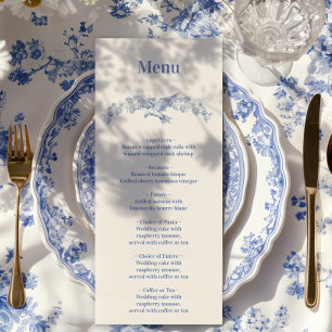 Blauw Chinoiserie Bloem Botanische Bruiloft Menu