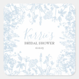Blauw Chinoiserie bloem bruids douche favor tags, Vierkante Sticker