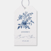 Blauw Chinoiserie Bloem Bruidsdiner Cadeaulabel (Voorkant)
