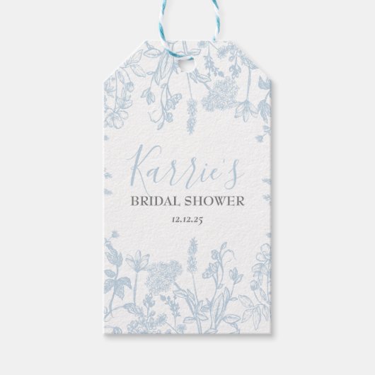 Blauw Chinoiserie bloem bruidsfeest cadeautags, Cadeaulabel (Voorkant)