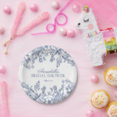 Blauw Chinoiserie Bloem Bruiloftsontbijt Dessert Papieren Bordje (Feest)