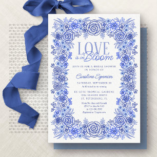 Blauw Chinoiserie Bloem Bruiloftsontvangst Kaart