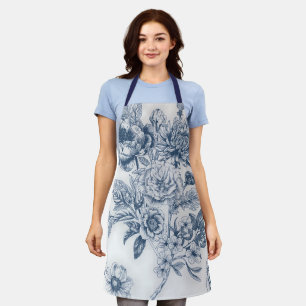 Blauw Chinoiserie Bloem Vintage Schort