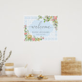 Blauw Chinoiserie Bloemen Baby Shower Welkomstbord Poster (Keuken)
