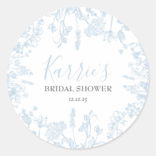 Blauw Chinoiserie Bloemen Bruidsfeest Uitnodiging, Ronde Sticker