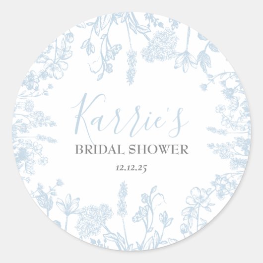 Blauw Chinoiserie Bloemen Bruidsmeisjes Uitnodigin Ronde Sticker (Voorkant)