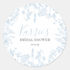 Blauw Chinoiserie Bloemen Bruidsuitnodiging,  Ronde Sticker