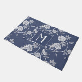 Blauw Chinoiserie Bloemen Monogram Deurmat (Schuin)