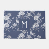 Blauw Chinoiserie Bloemen Monogram Deurmat (Voorkant)
