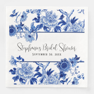 Blauw Chinoiserie Bloemenschildering in Waterverf Servet