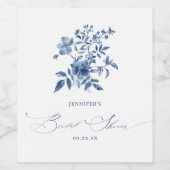 Blauw Chinoiserie Bloemige Bruiloftsborrel Wijn Etiket (Enkel label)
