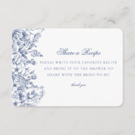 Blauw Chinoiserie Bloemige Deel Recept Uitnodiging Informatiekaartje