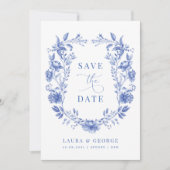 Blauw Chinoiserie Bloemmotief Porselein Save the D Kaart (Voorkant)