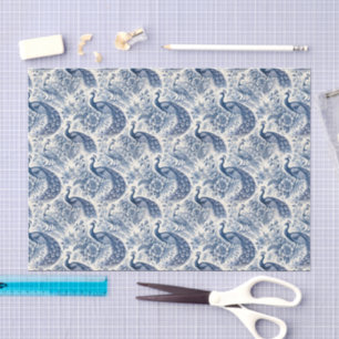 Blauw Chinoiserie Bloemstuk Pauw Decoupage Tissuepapier