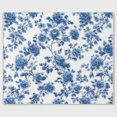 Blauw Chinoiserie Bloemverpakkings Papier (Vlak)
