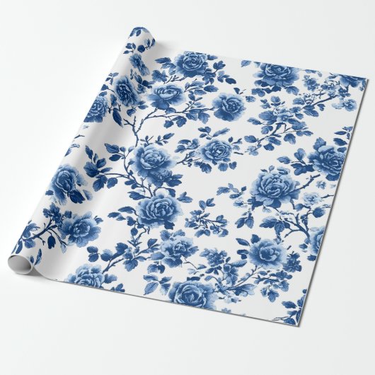 Blauw Chinoiserie Bloemverpakkings Papier (Uitgerold)