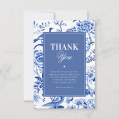 Blauw Chinoiserie Bruiloftsfeest Bedankkaart (Voorkant)