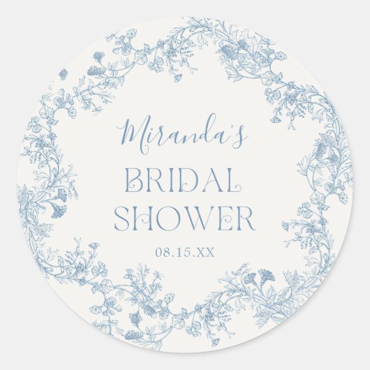 Blauw Chinoiserie Bruiloftsfeest Sticker (Voorkant)