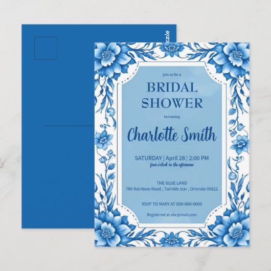 Blauw Chinoiserie Chinees bloem bruidsdouche Briefkaart (Voorkant / Achterkant)