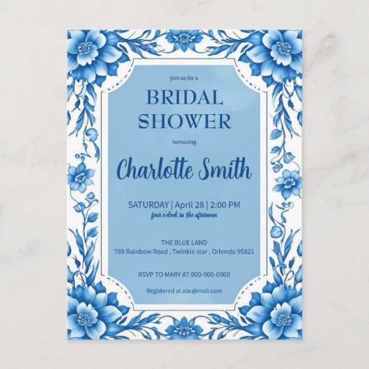 Blauw Chinoiserie Chinees bloem bruidsdouche Briefkaart (Voorkant)