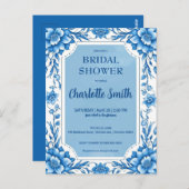 Blauw Chinoiserie Chinees bloem bruidsshowers Briefkaart (Voorkant / Achterkant)