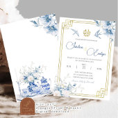 Blauw Chinoiserie Chinees Huwelijksuitnodiging Kaart