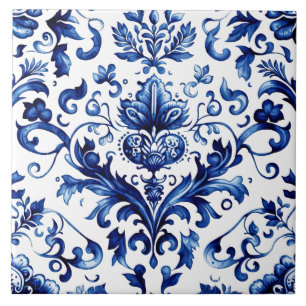 Blauw Chinoiserie Damast Barok ornament Tegeltje