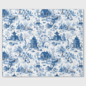 Blauw Chinoiserie Dorps Kerst Inpakpapier (Vlak)