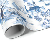 Blauw Chinoiserie Dorps Kerst Inpakpapier (Rol Hoek)
