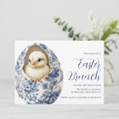 Blauw Chinoiserie Ei Paas Brunch Uitnodiging (Staand voorkant)