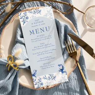 Blauw Chinoiserie Elegant Bloemend Huwelijk Menu